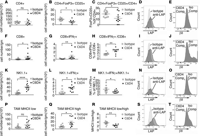 The antibody C6D4 decreases CD4+ Tregs, increases CD8+ and NK1.1+ IFN-γ–...
