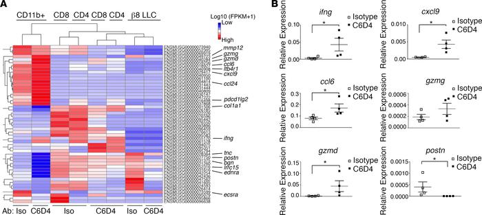 Differential gene expression by tumor cells, CD4+ T cells, CD8+ T cells,...
