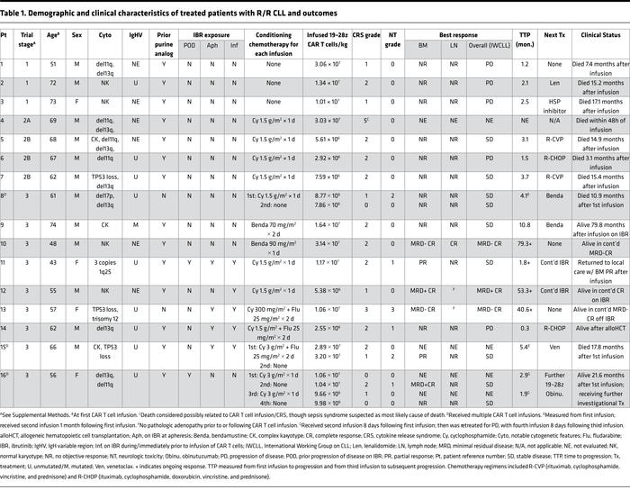 Demographic and clinical characteristics of treated patients with R/R CL...