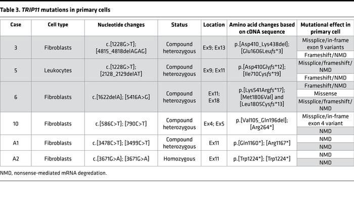 
TRIP11 mutations in primary cells