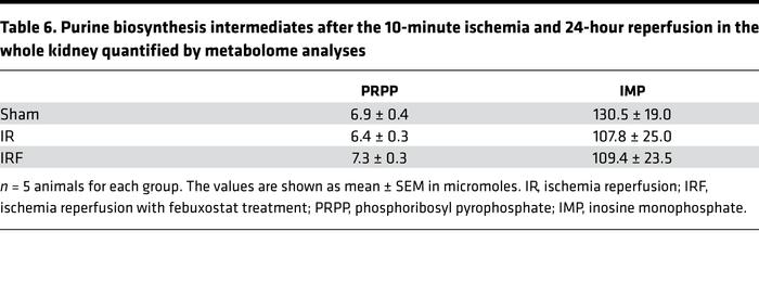 Purine biosynthesis intermediates after the 10-minute ischemia and 24-ho...