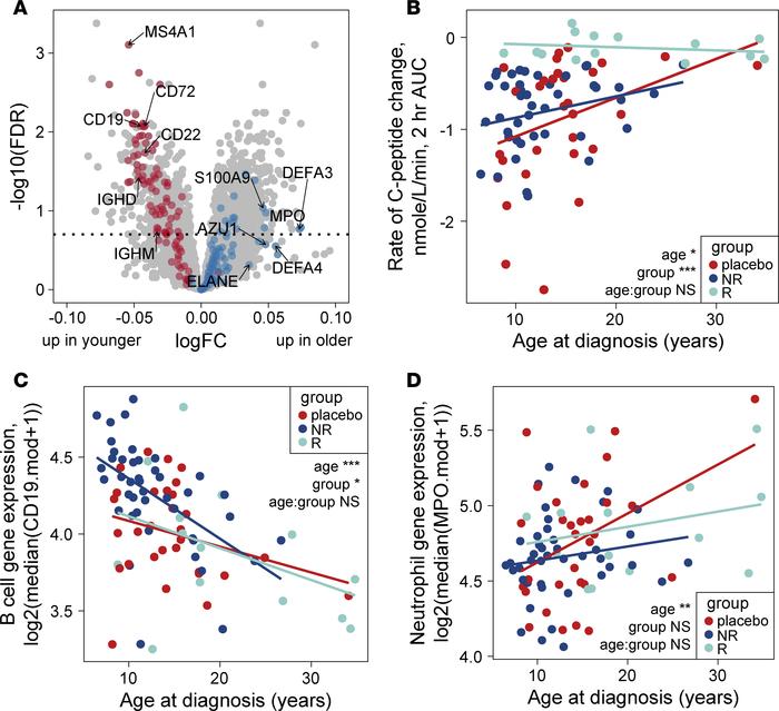 Covariation of age, treatment response, immune cell levels, and rate of ...