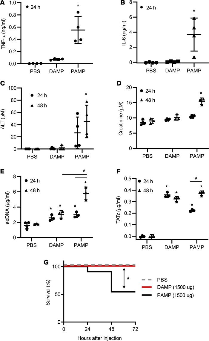 Local injection of PAMPs, but not DAMPs, induces systemic inflammation a...