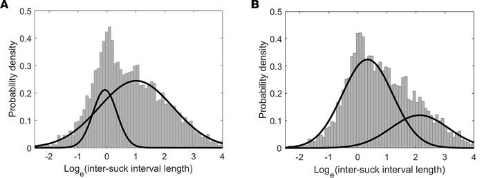 Probability density function (PDF) of loge transformed ISI to identify t...