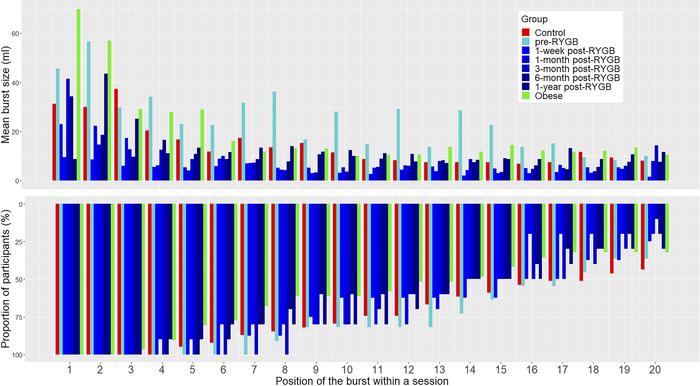 Mean burst size within the first 20 consecutive bursts within a meal acc...