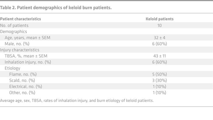 Patient demographics of keloid burn patients.