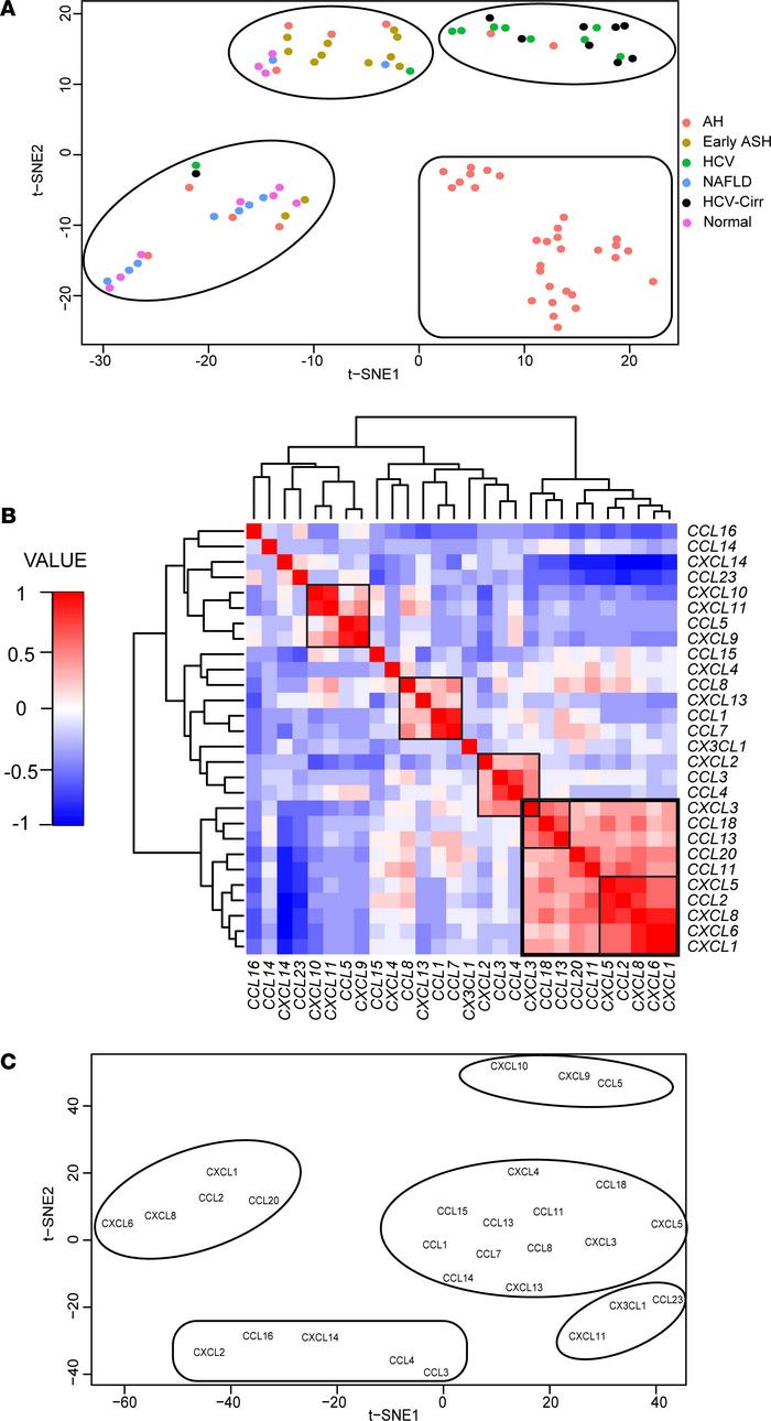 Clustering of chemokine expression data by t-SNE segregated patients wit...