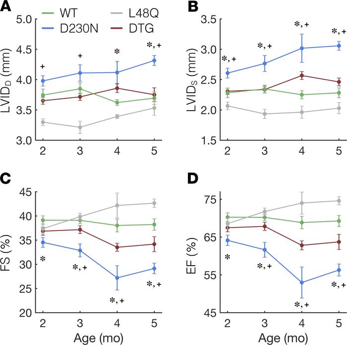 Ventricular remodeling and dysfunction in D230N hearts is prevented by e...