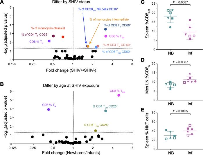 Between-group differences in leukocyte counts and phenotypes during SHIV...