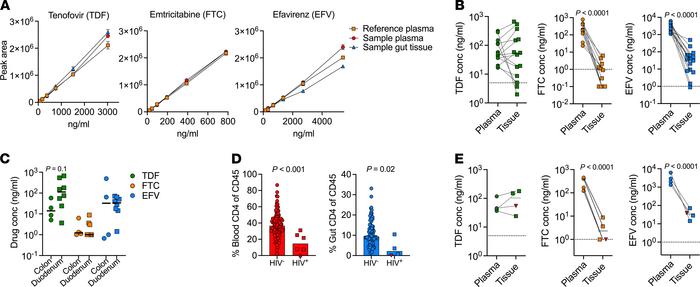 ARV drug concentration within plasma and intestinal mucosal tissue sites...