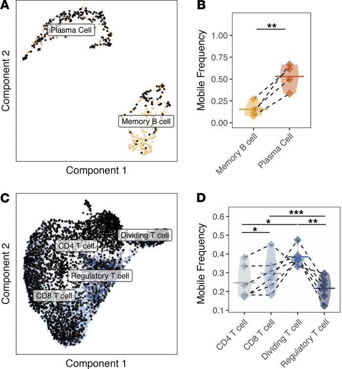 B cell and T cell clones from the EM lesions can be traced to the circul...