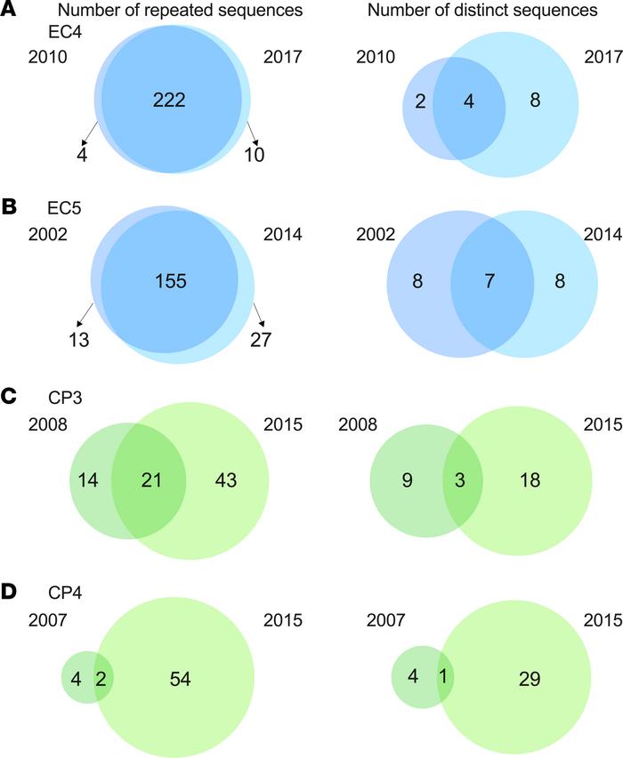 Analysis of clonal overlap over time reveals the oligoclonal nature of t...