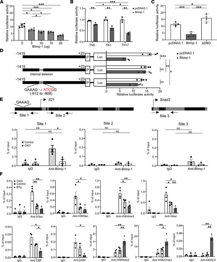 The Blimp-1 consensus binding site is essential for suppressing Il21 pro...