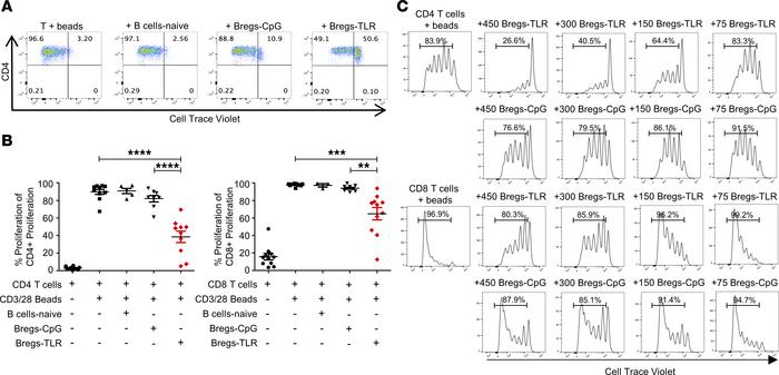 Bregs-TLR suppress in vitro T cell proliferation in a dose-dependent man...