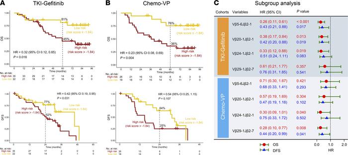 Kaplan-Meier survival analysis of TCRs in the TKI-gefitinib and Chemo-VP...