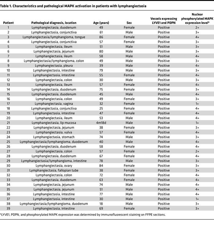 Characteristics and pathological MAPK activation in patients with lympha...