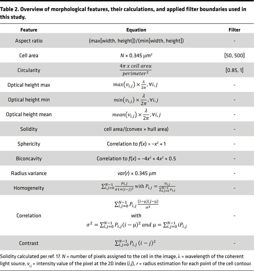 Overview of morphological features, their calculations, and applied filt...