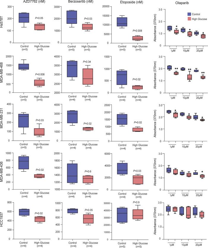 Hyperglycemia increases sensitivity to drugs targeting the DNA damage re...