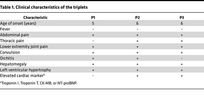 Clinical characteristics of the triplets