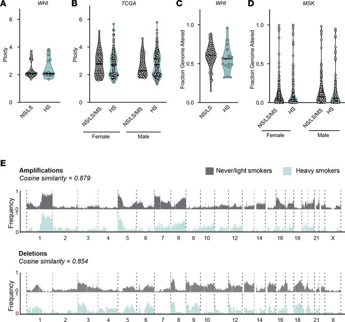 Somatic copy number changes do not differentiate tumors from never-/ligh...
