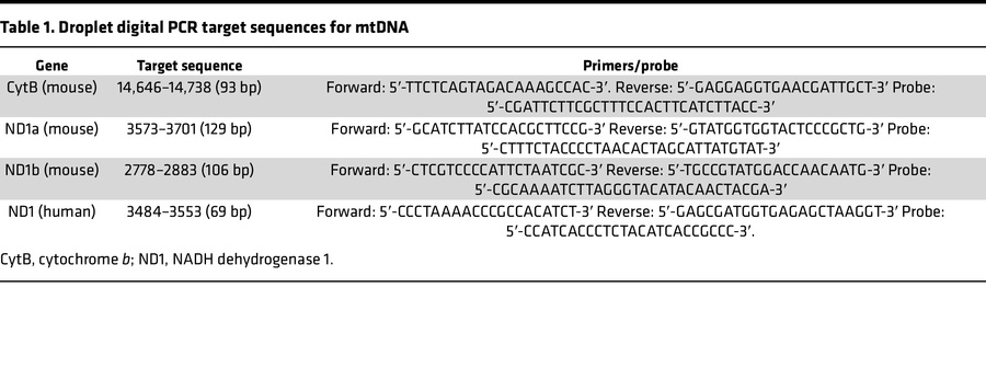 Droplet digital PCR target sequences for mtDNA