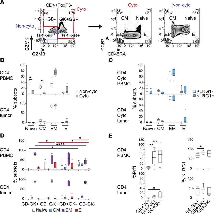 Developmental stages of different cytotoxic cell types in PBMCs and blad...