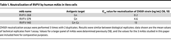 Neutralization of RVFV by human mAbs in Vero cells