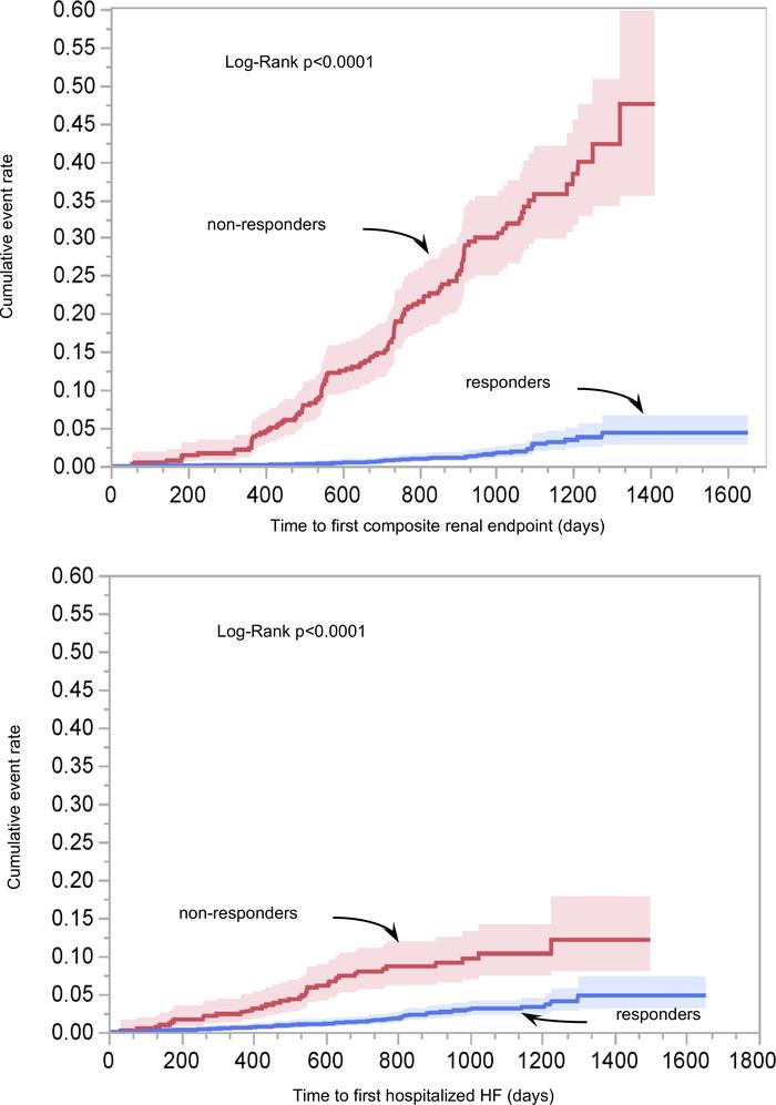Kaplan-Meier plot of time to first composite renal endpoint and time to ...