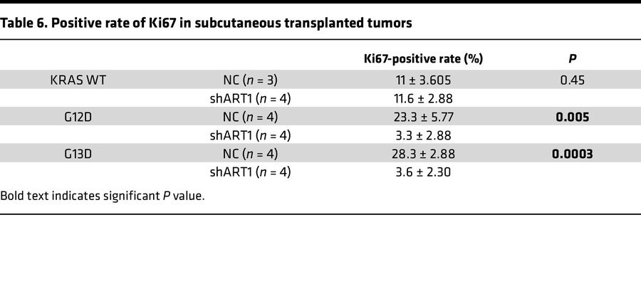 Positive rate of Ki67 in subcutaneous transplanted tumors