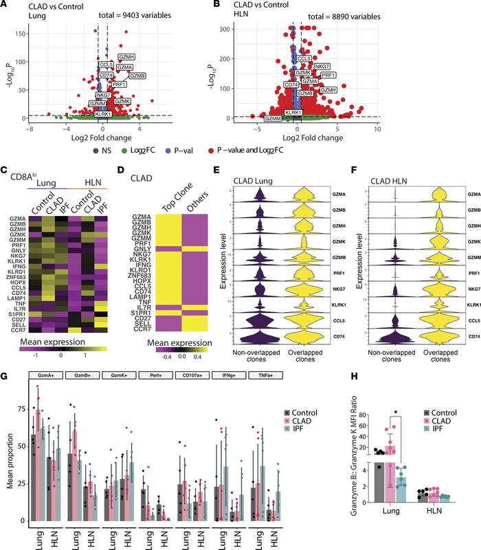 CLAD T cells are associated with a cytotoxic cytokine profile.
(A and B)...