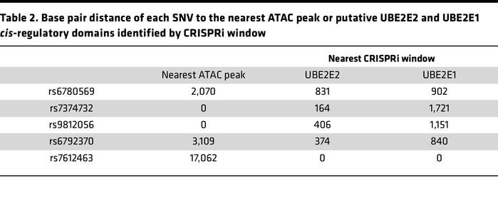 Base pair distance of each SNV to the nearest ATAC peak or putative UBE2...