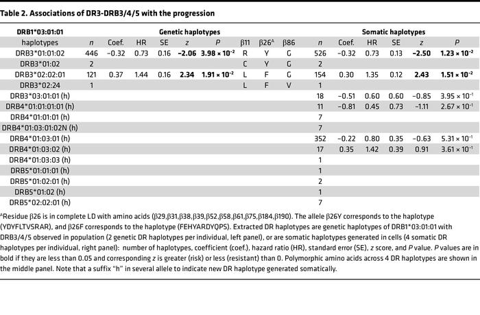 Associations of DR3-DRB3/4/5 with the progression