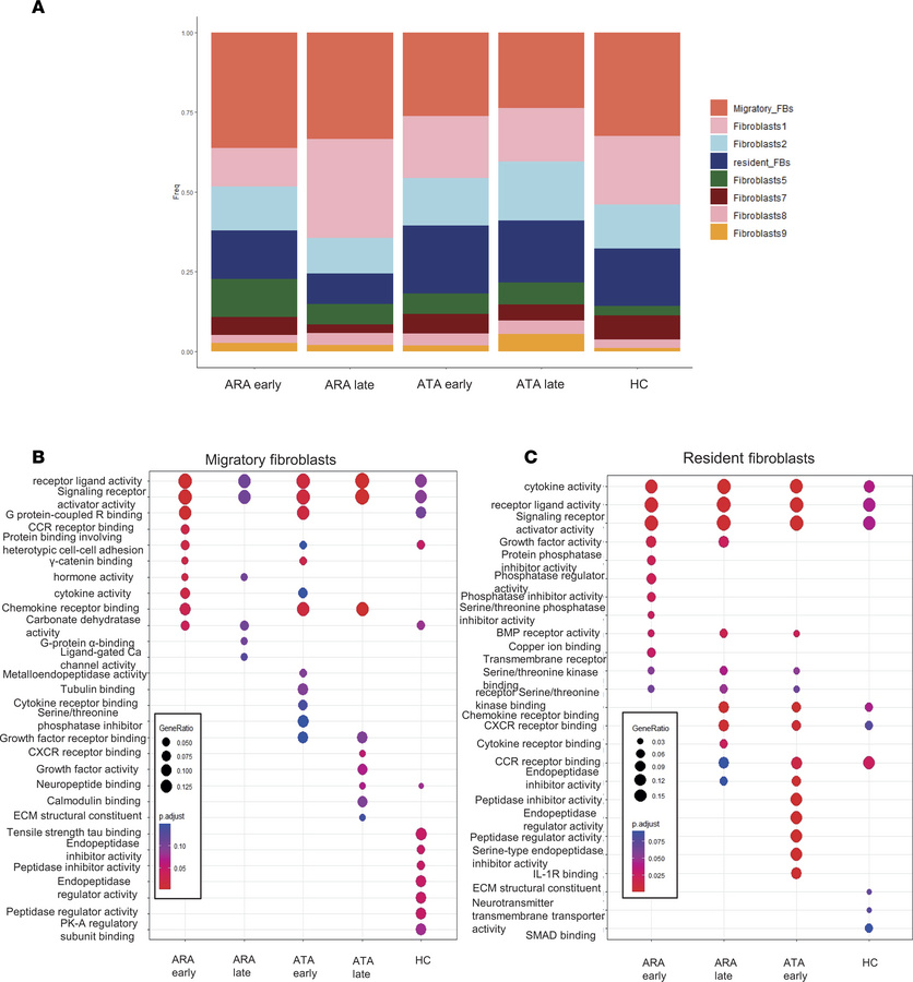 Differing frequency and pathway activation in fibroblasts by SSc stage a...