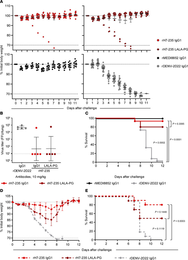 rH7-235 mAb is protective in vivo and Fc-effector function independent a...
