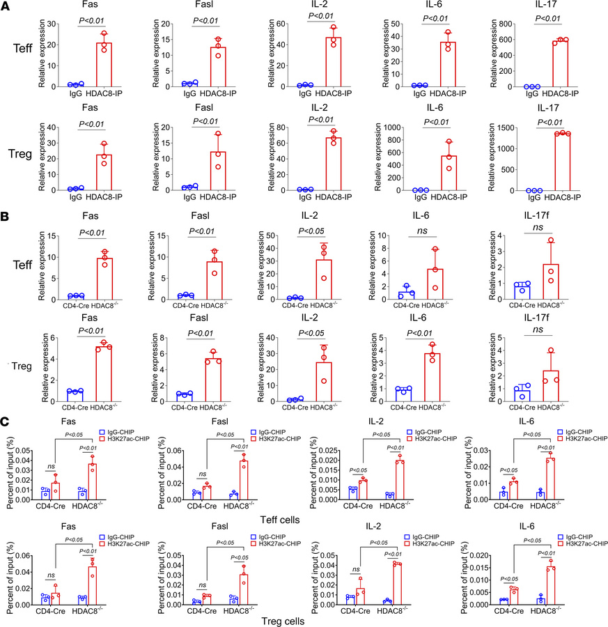 ChIP-PCR and qRT-PCR analyses using pooled Tregs and Teffs from lymph no...