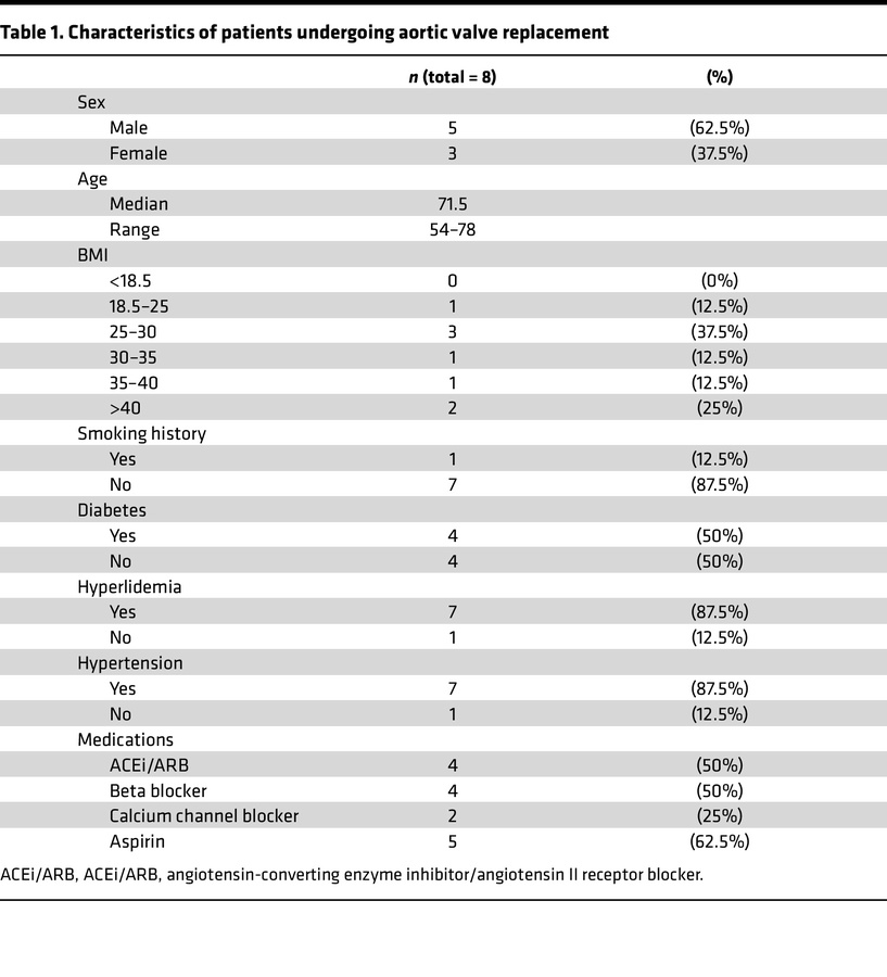 Characteristics of patients undergoing aortic valve replacement
