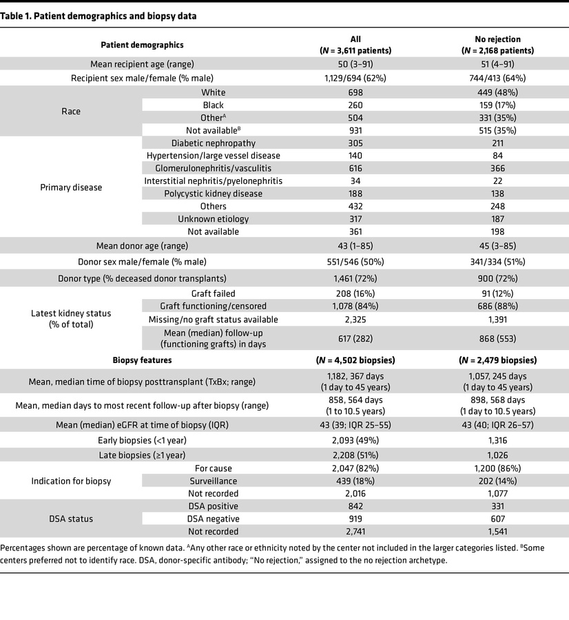 Patient demographics and biopsy data