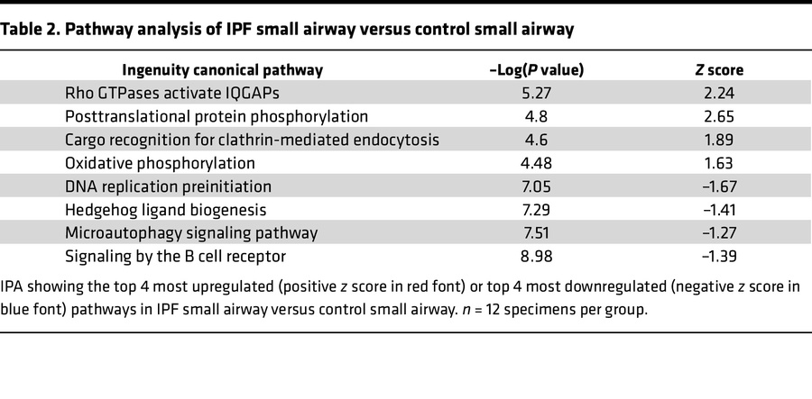 Pathway analysis of IPF small airway versus control small airway