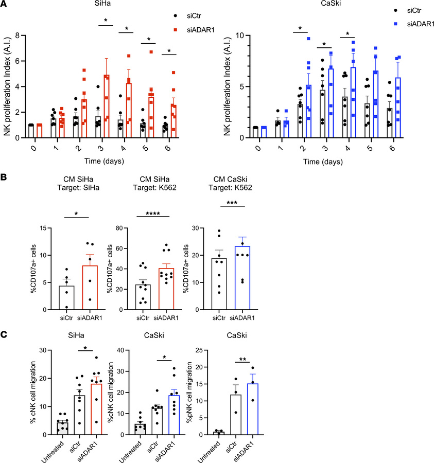ADAR1 inhibition enhances NK cell functions.
Conditioned media (CM) from...