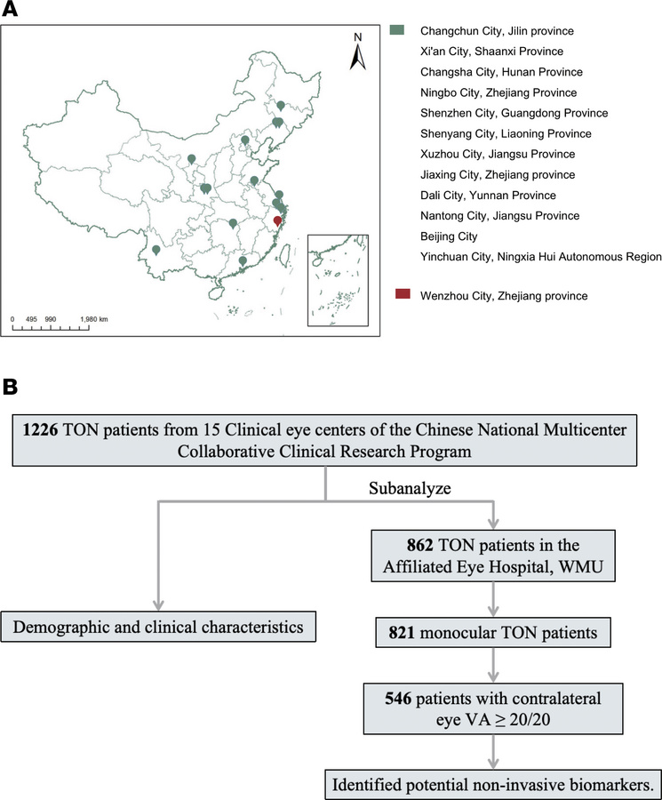 Distribution of eye clinics and flowchart of patient enrollment in the N...