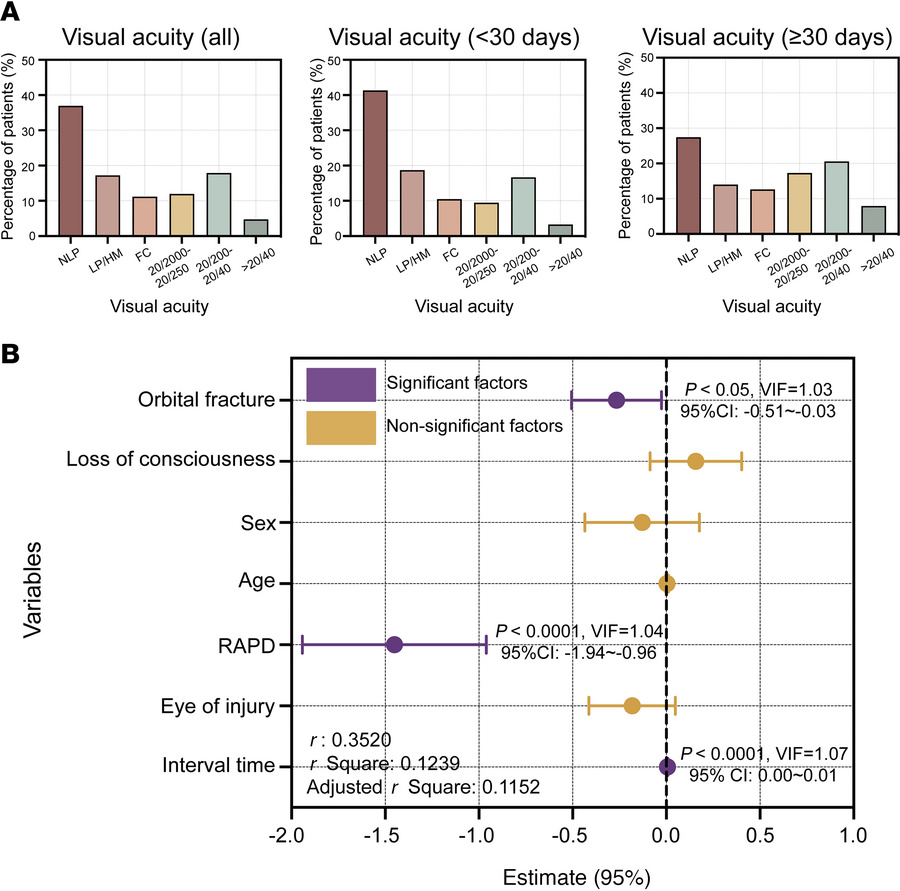 Distribution of VA and associated factors in the injured eye of patients...