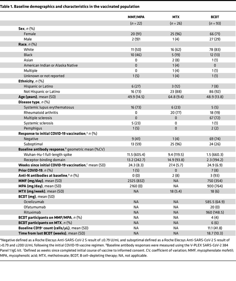 Baseline demographics and characteristics in the vaccinated population