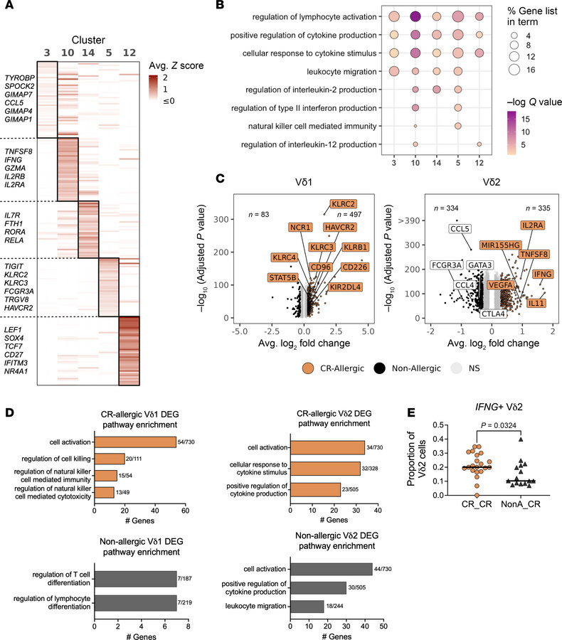 CR-specific Vδ1 and Vδ2 clusters are distinct in gene expression and TCR...