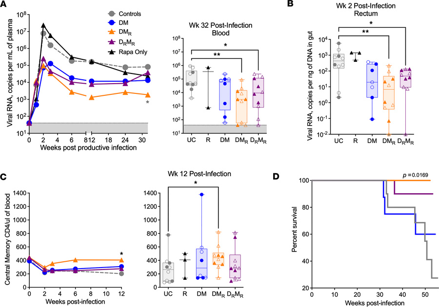 Better viral control and survival in rapamycin-treated macaques.
Macaque...