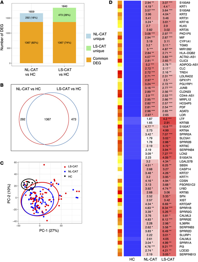 Gene expression differences in LS-CAT and NL-CAT compared with the norma...