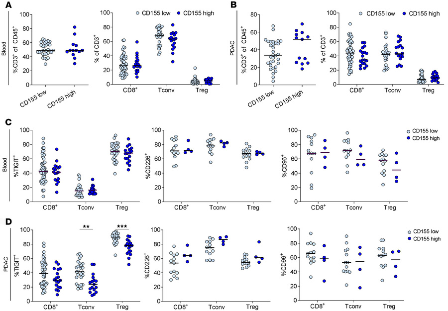 CD155 expression is associated with reduced TIGIT expression by PDAC-inf...