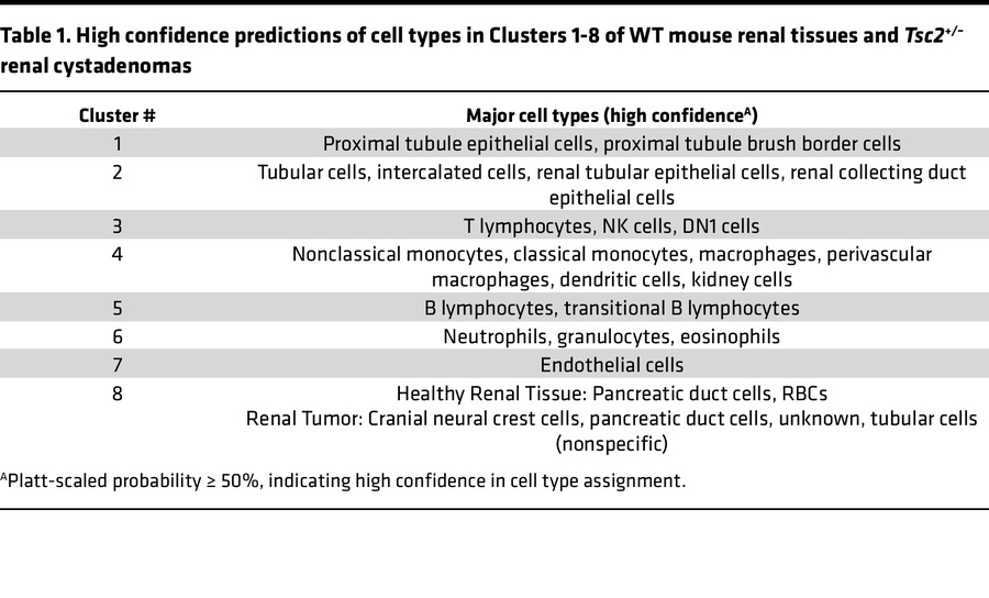High confidence predictions of cell types in Clusters 1-8 of WT mouse re...