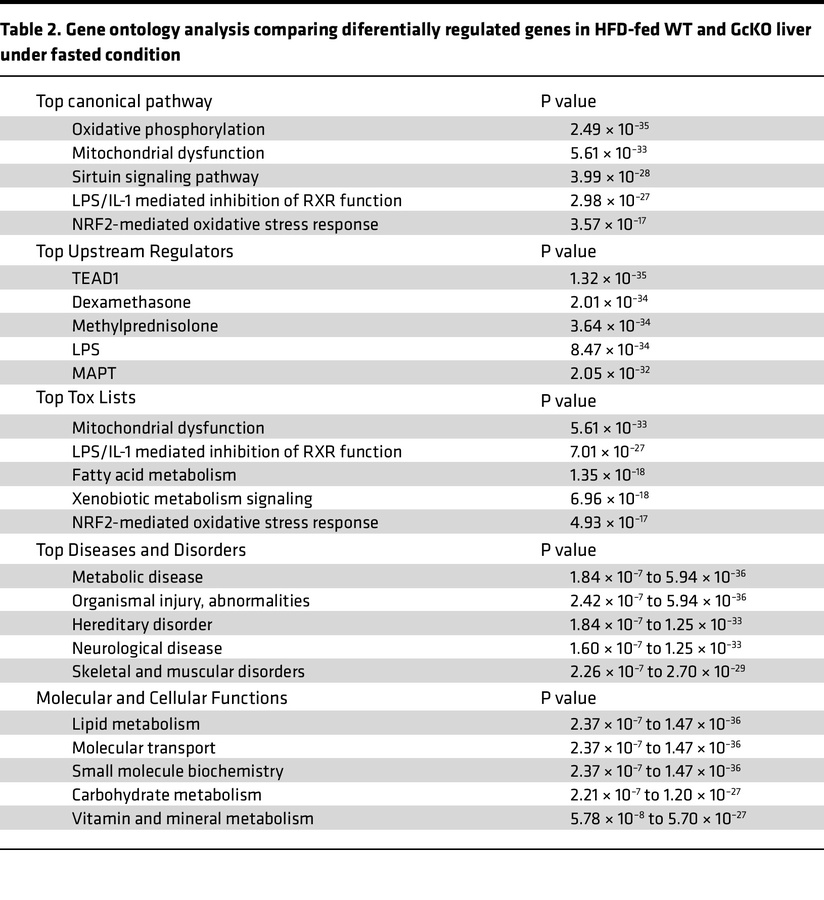 Gene ontology analysis comparing diferentially regulated genes in HFD-fe...