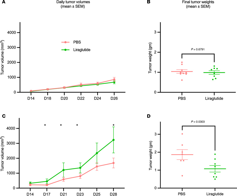 Liraglutide suppresses tumor growth in mice with diet-induced obesity.
K...