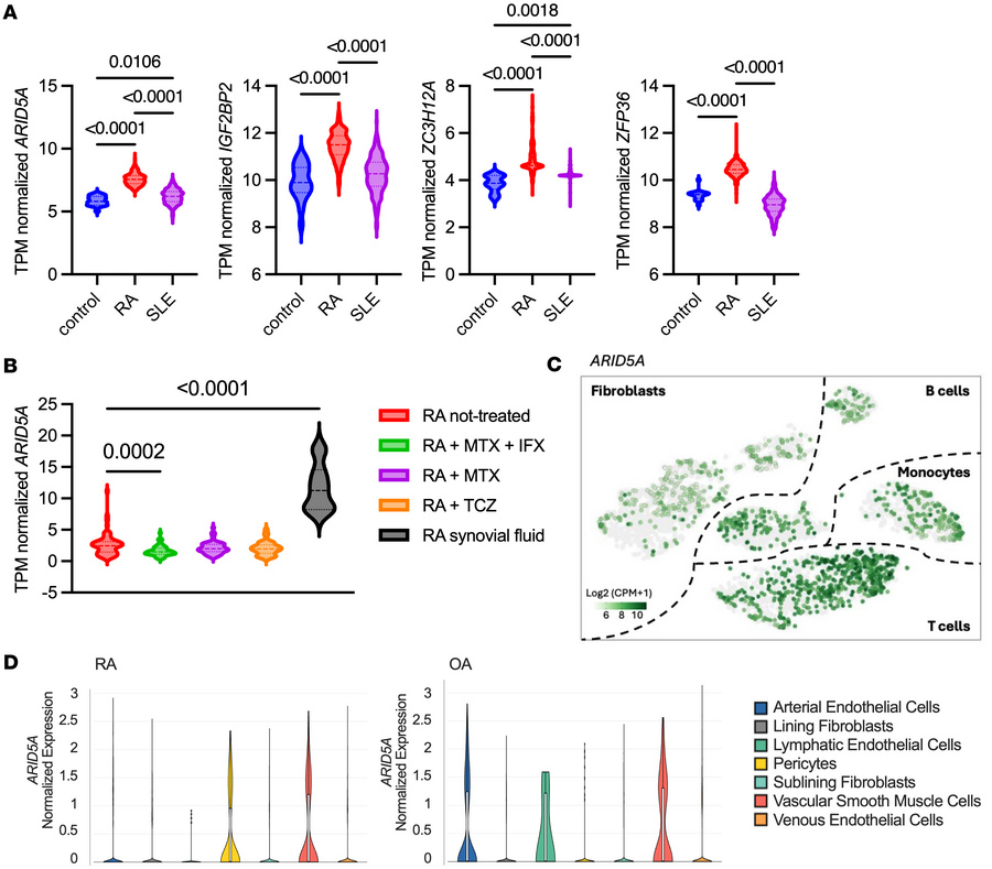 Expression of RNA binding proteins including ARID5A are elevated in RA b...